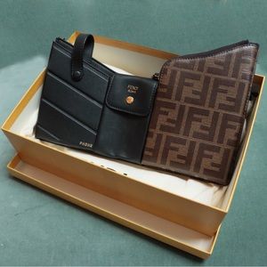 Fendi 3 Pocket Mini Bag Black / Brown Zucca Black Leather Messenger Bag